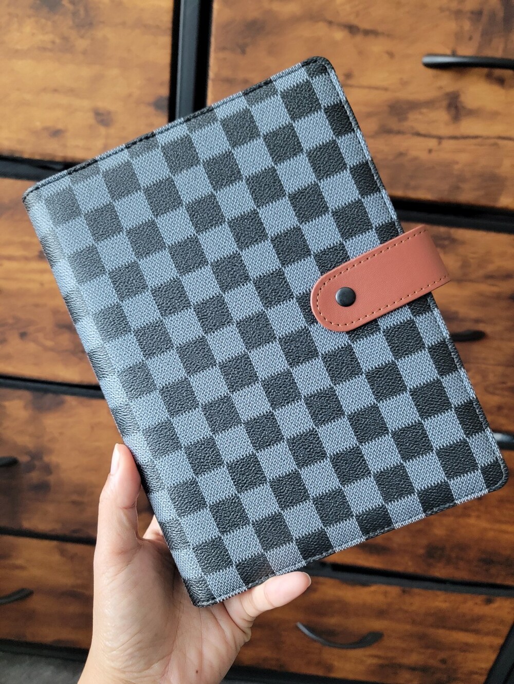 Checkered PU Leather A5 Six Ring Binder Planner Cover with Pages